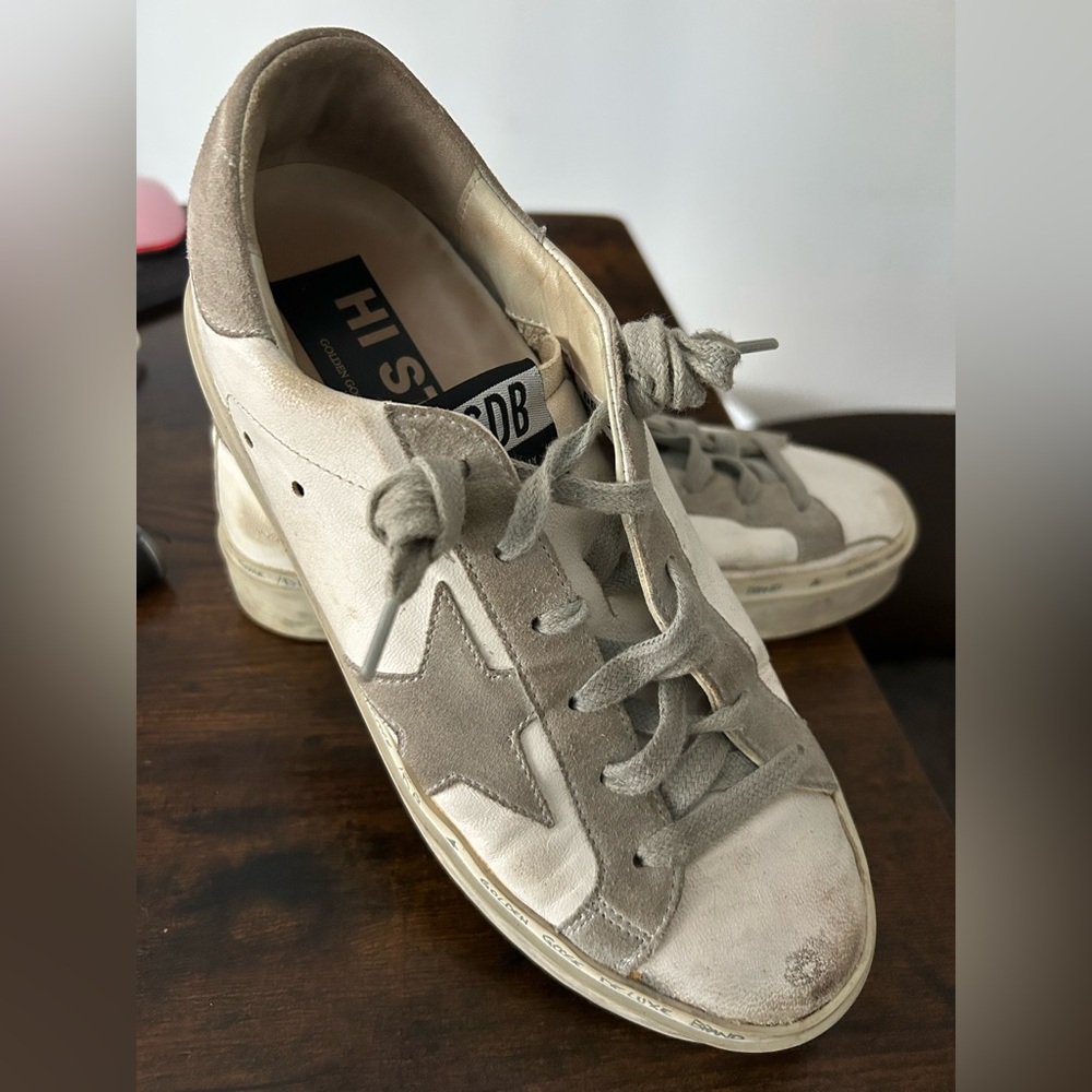 Golden Goose Gray and White Hi-Star Sneakers ⭐️
